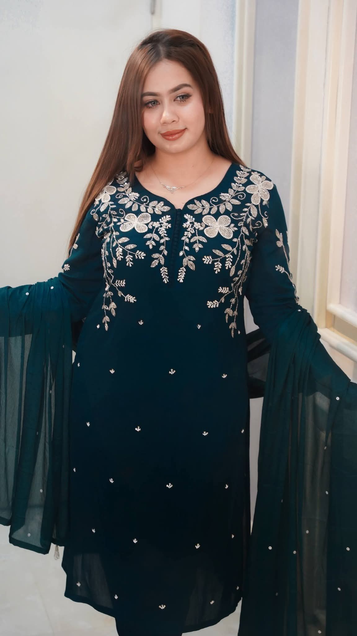 Rayon cotton dress full set Embroidery