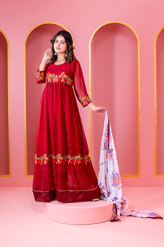 রেডিমেড জর্জেট এমব্রয়ডারি পার্টি ড্রেস - CIANARA