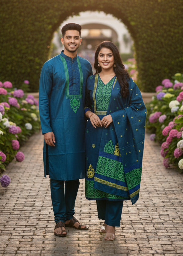 Panjabi Three Piece Couple Set