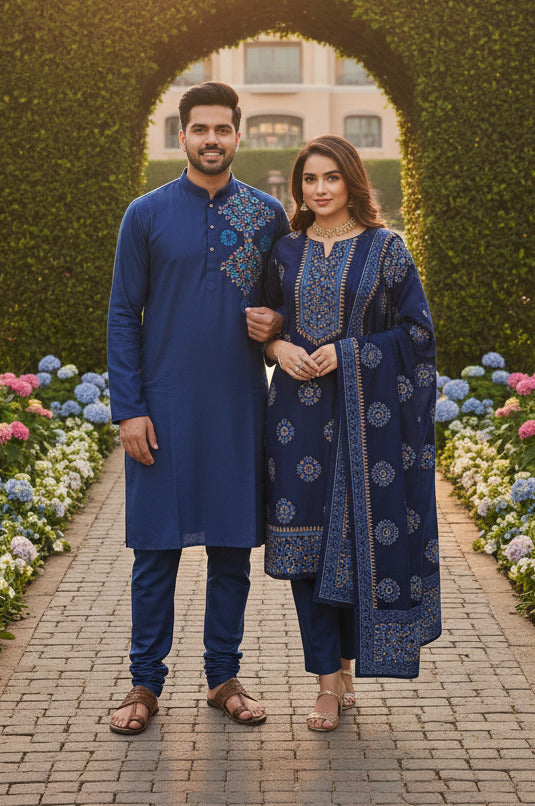 Panjabi Three Piece Couple Set