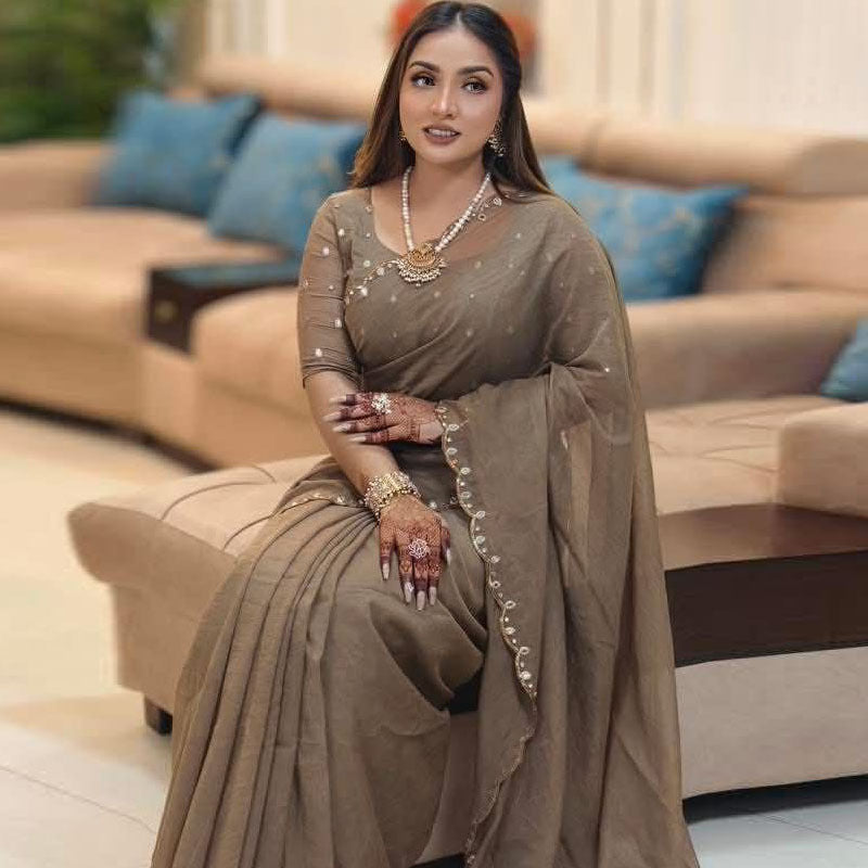 ব্লাউস পিসসহ সেমি মসলিন শাড়ি - CIANARA