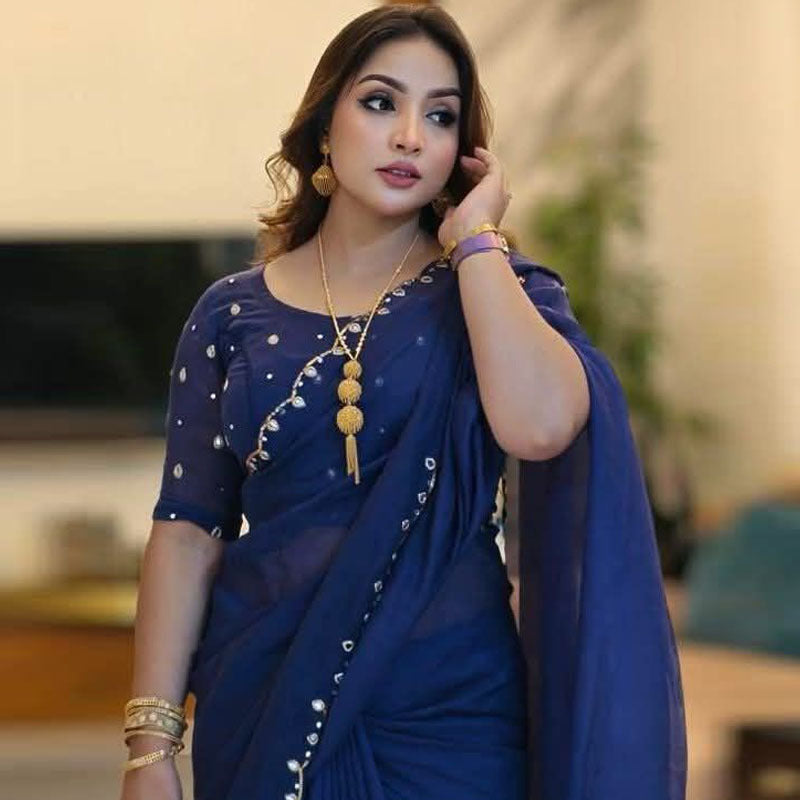 ব্লাউস পিসসহ সেমি মসলিন শাড়ি - CIANARA