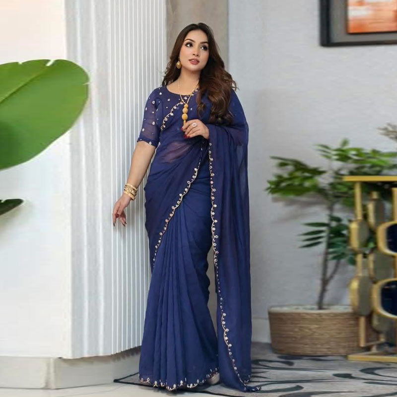 ব্লাউস পিসসহ সেমি মসলিন শাড়ি - CIANARA