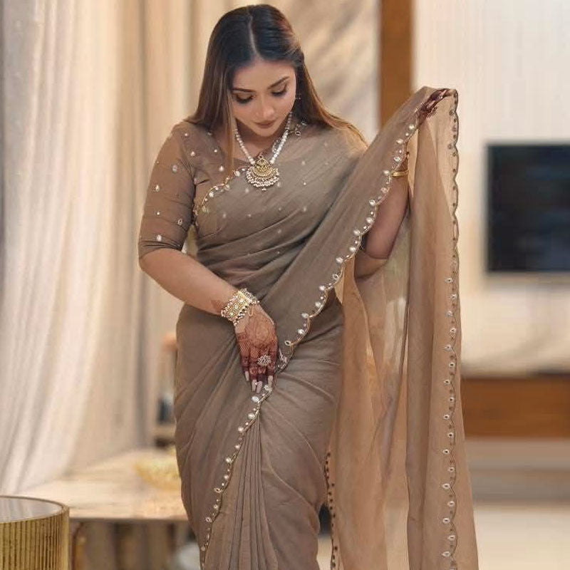 ব্লাউস পিসসহ সেমি মসলিন শাড়ি - CIANARA