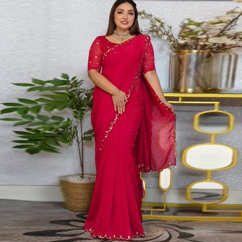 ব্লাউস পিসসহ সেমি মসলিন শাড়ি - CIANARA