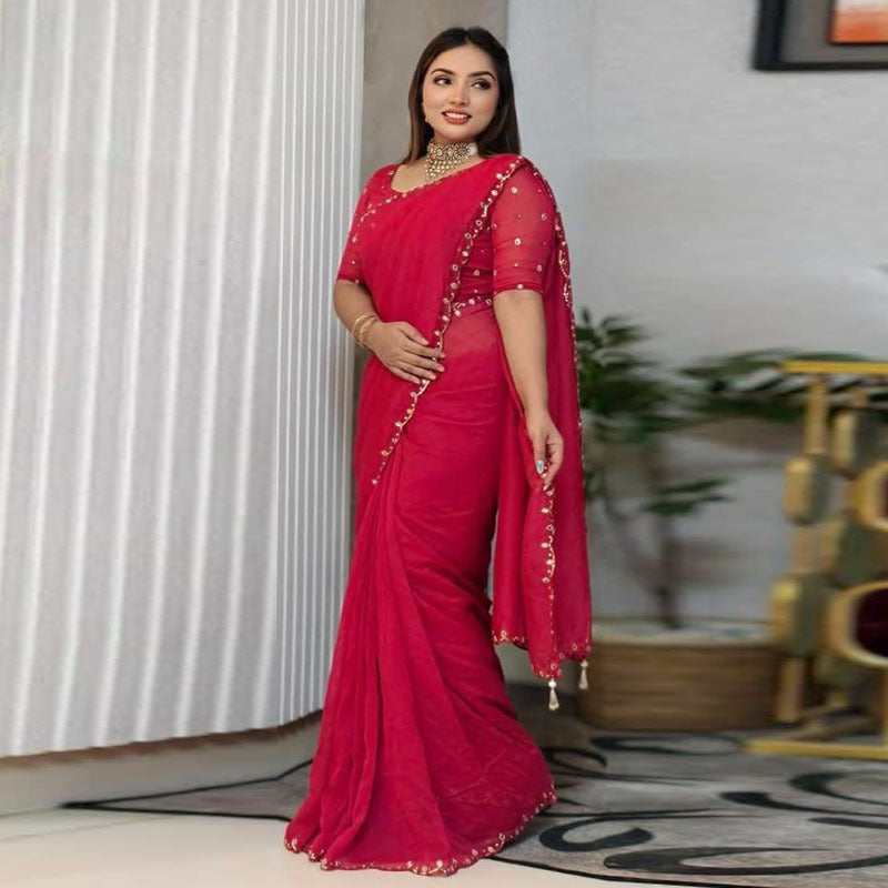 ব্লাউস পিসসহ সেমি মসলিন শাড়ি - CIANARA