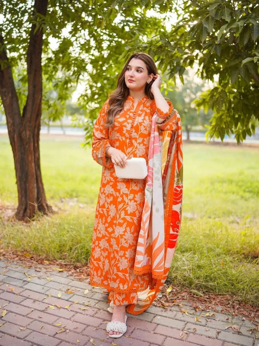 মাইক্রো স্টিচ স্মুথ থ্রি-পিস সেট – কামিজ, প্যান্ট ও ওড়না - CIANARA